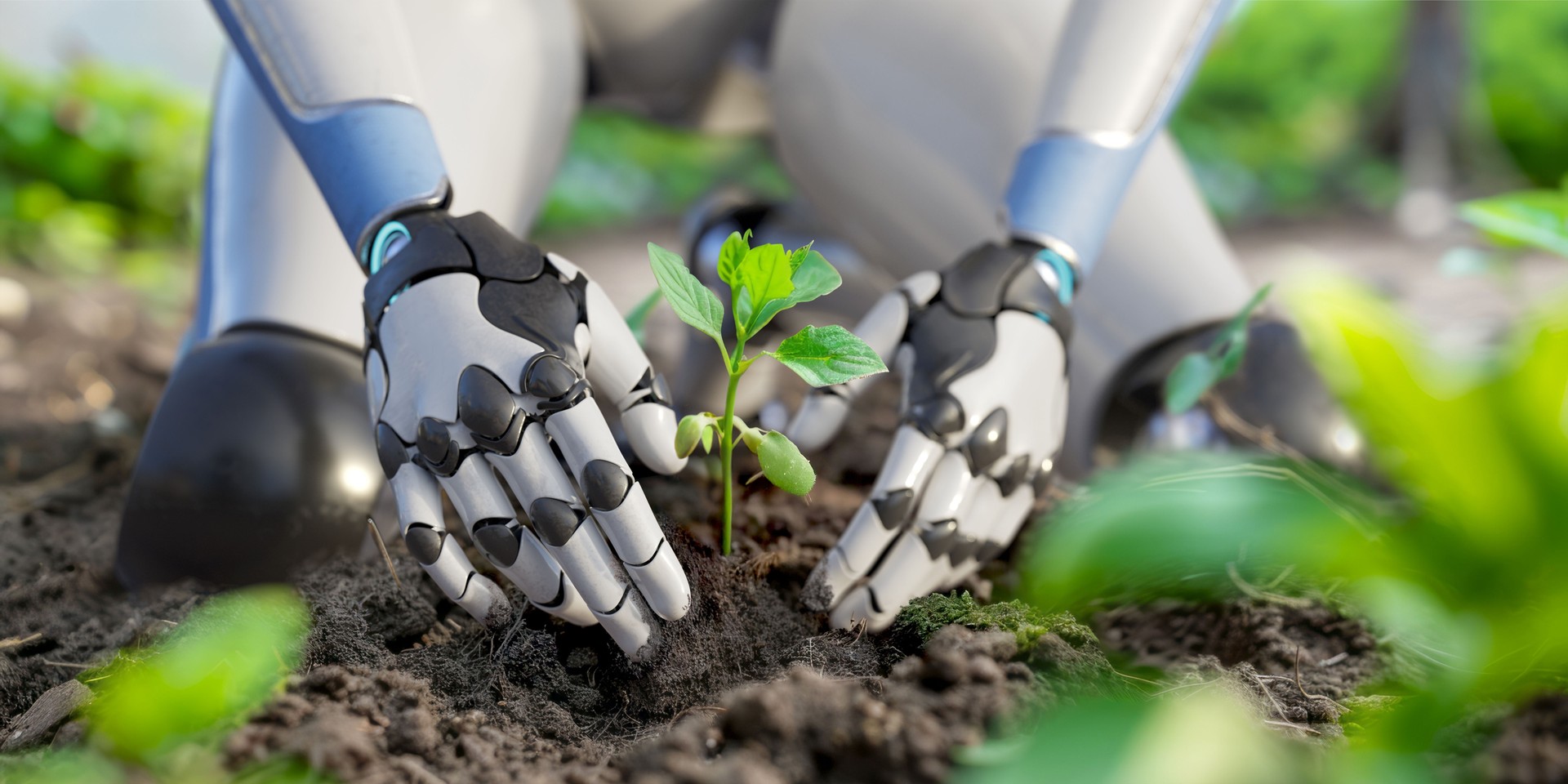 A Robot carefully Planting a Seedling